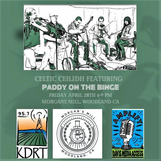 Poster for Paddy on the Binge concert, Woodland, April 28, 2023