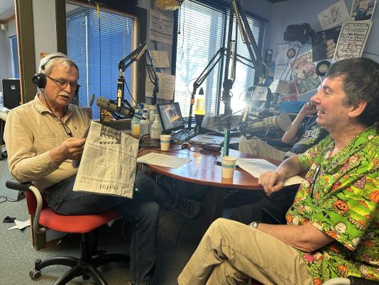 Bill Buchanan (left) and Derrick Bang in KDRT studio, October 2023