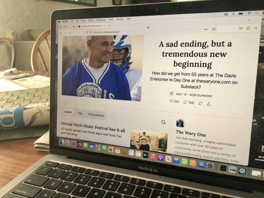 Photo of Bob Dunning's Wary One column, on laptop screen