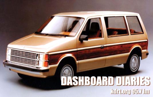Color photo of an early 90's Dodge miniivan with Dashboard Diaries title