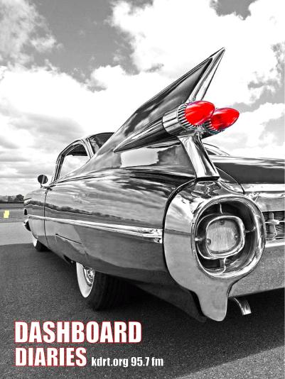 Dramatic view of a late 50's Cadillac with fins