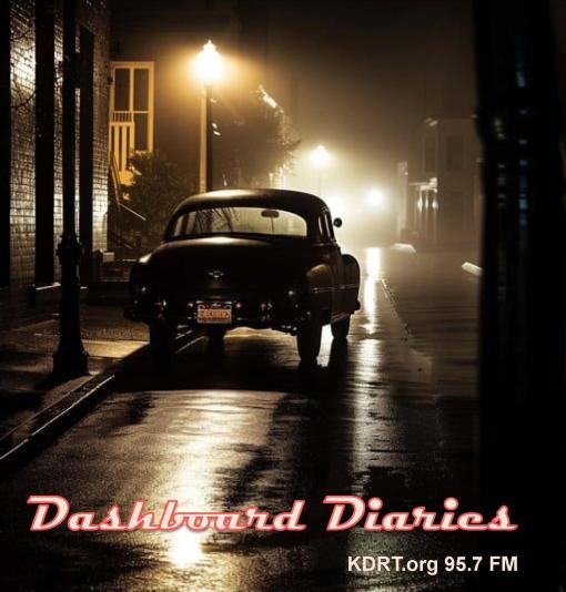 Vintage car at night under street lamp light