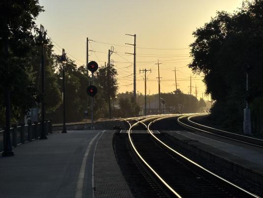 Davis CA train station near sunrise, April 2026, photo by Bill Buchanan