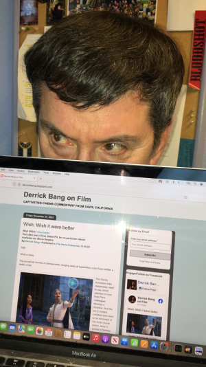 Derrick Bang next to screen shot of his movie blog