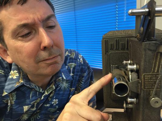 Derrick Bang with projector, 2018
