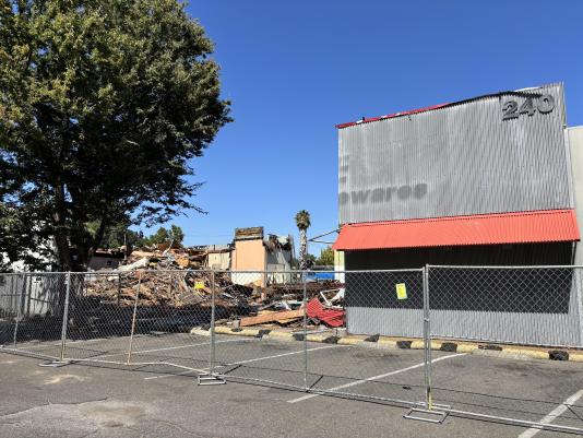 Former Davis Ace building, partly demolished, Aug. 5, 2026