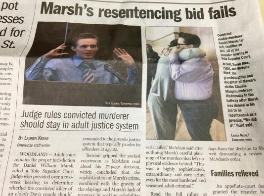 Newspaper front page, about Daniel Marsh