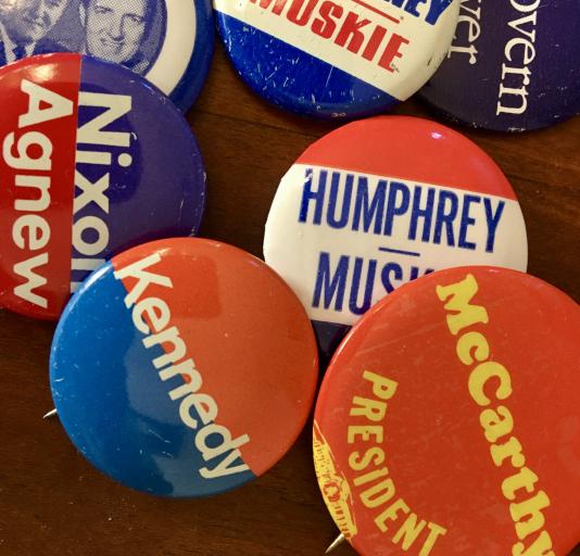 Presidential campaign buttons from 1968, 1972