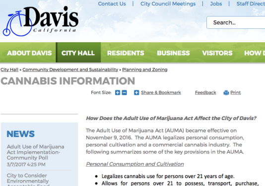 City of Davis website, cannabis page
