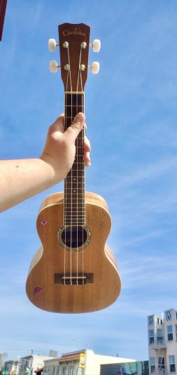 Ukulele in the sky over San Francisco