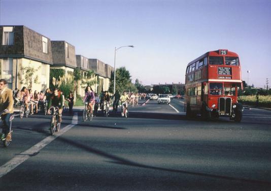Sycamore bike lane, Davis, CA, 1967
