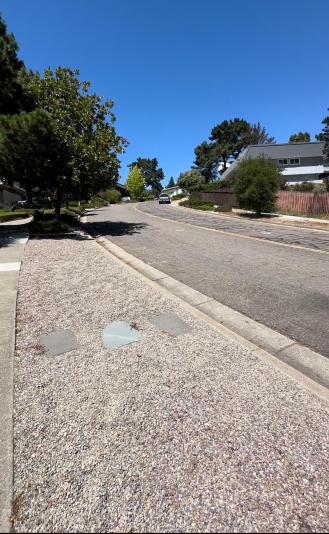 sidewalk planter area covered with rock