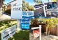 Collage of various real estate lease, rent, for sale signs in Davis August 2025