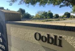 Oobli corporate sign outside its offices, Davis, CA