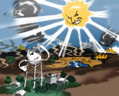 Resisting an angry sun, illustration by Mark Deamer