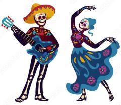 Two dancing Day of the Dead skeletons (calacas) 